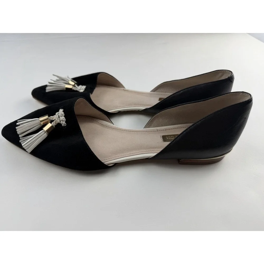 Louise et Cie Womens 8.5 Black Leather D'Orsay Flats Pointed Toe Tassels